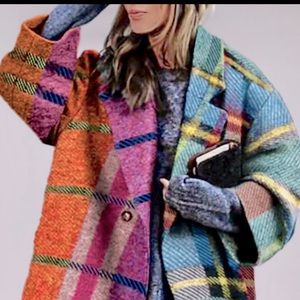 Color block Plaid New Size S coat relaxed fit coat